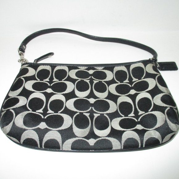 COACH Black and Gray CC Logo Canvas Medium Wristlet Clutch Bag - Picture 5 of 8